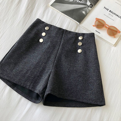 Női rövidnadrág széles modell szürke színben, magas derékkal