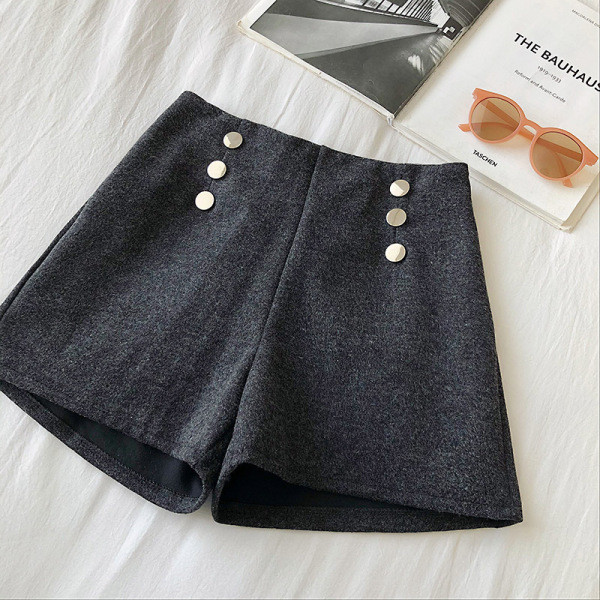 Női rövidnadrág széles modell szürke színben, magas derékkal