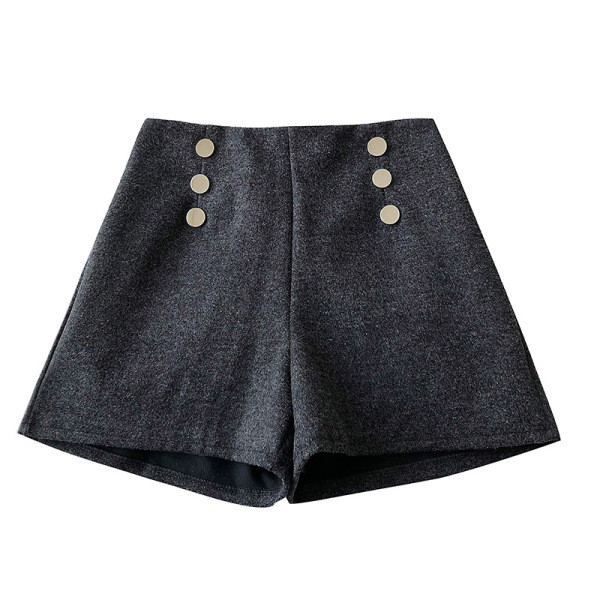 Női rövidnadrág széles modell szürke színben, magas derékkal