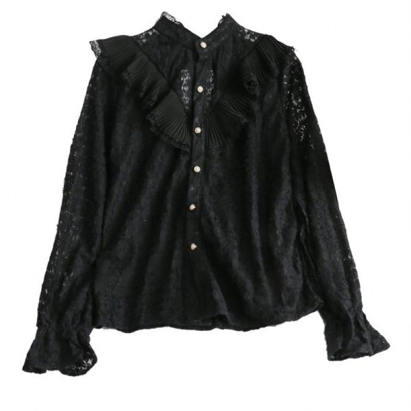 Modern női ing csipkével és gombokkal fehér, fekete és bézs színben