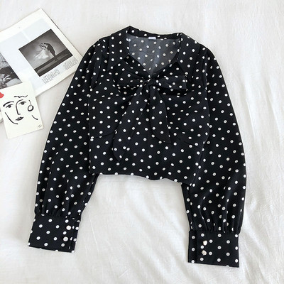 Modern női ing fehér, sárga, fekete és zöld színben, szalaggal