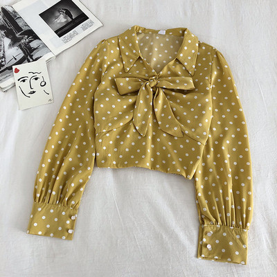 Modern női ing fehér, sárga, fekete és zöld színben, szalaggal