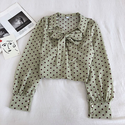 Modern női ing fehér, sárga, fekete és zöld színben, szalaggal