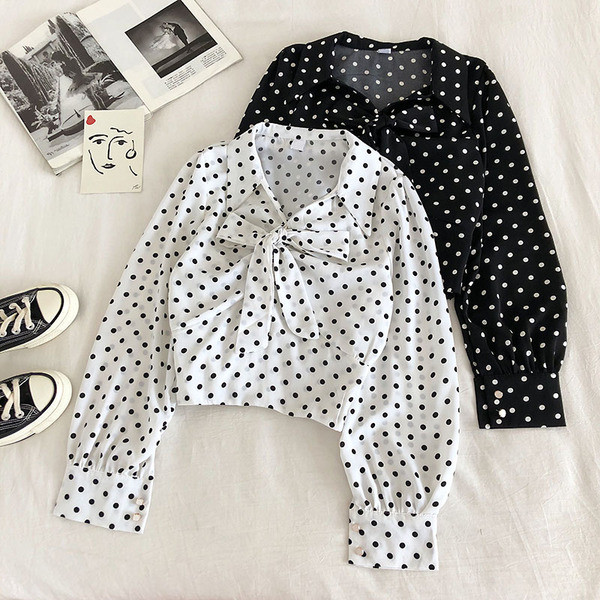 Modern női ing fehér, sárga, fekete és zöld színben, szalaggal