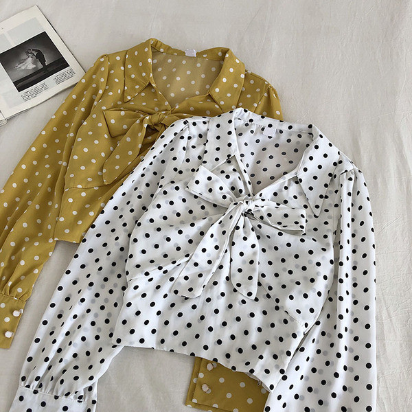 Modern női ing fehér, sárga, fekete és zöld színben, szalaggal