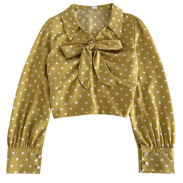 Modern női ing fehér, sárga, fekete és zöld színben, szalaggal