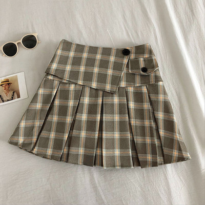 Kockás női szoknya szabású modell négy színben, magas derékkal