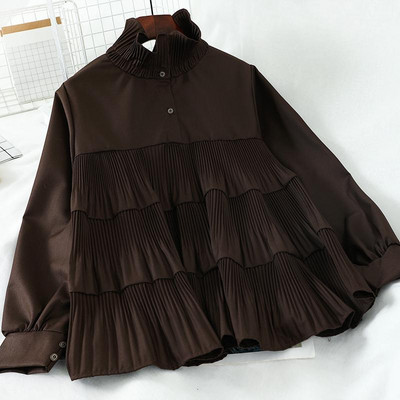 Modern női ing magas gallérral és gombokkal - széles modell fekete, piros és fehér színekben