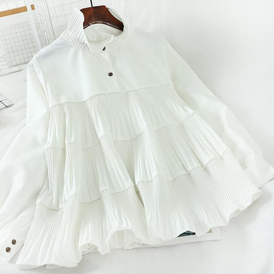 Modern női ing magas gallérral és gombokkal - széles modell fekete, piros és fehér színekben