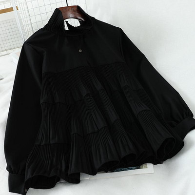 Modern női ing magas gallérral és gombokkal - széles modell fekete, piros és fehér színekben