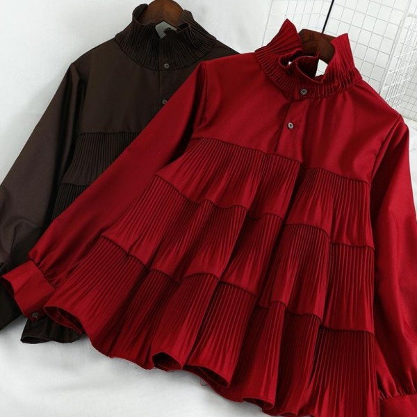 Modern női ing magas gallérral és gombokkal - széles modell fekete, piros és fehér színekben