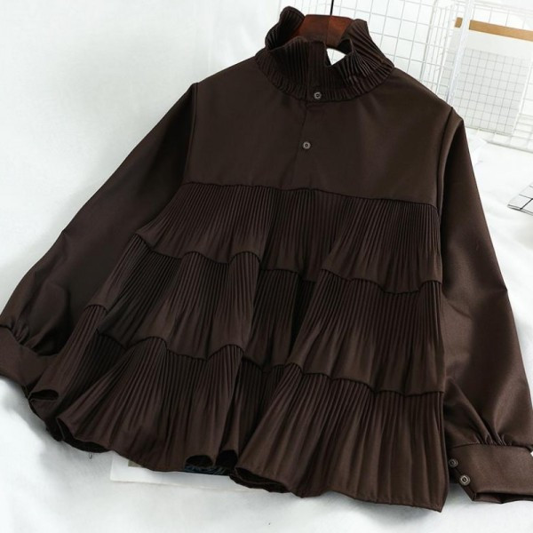 Modern női ing magas gallérral és gombokkal - széles modell fekete, piros és fehér színekben