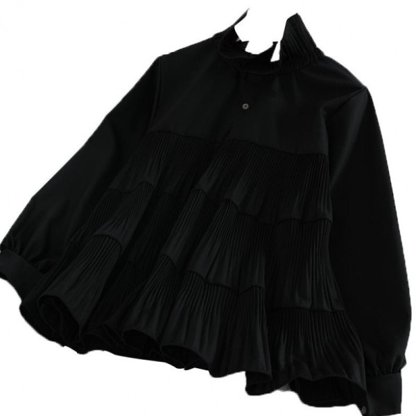 Modern női ing magas gallérral és gombokkal - széles modell fekete, piros és fehér színekben