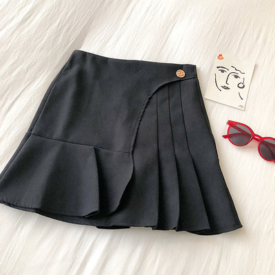 Modern női szoknya fekete, bézs és rózsaszín színekben, magas derékkal és gombbal