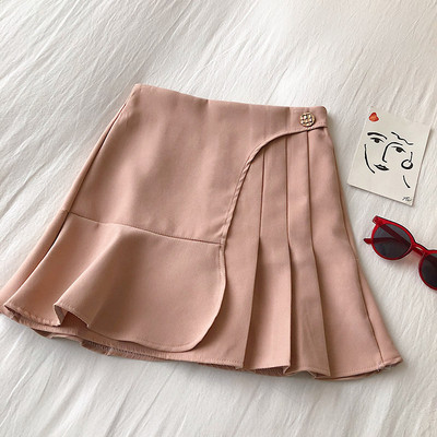 Modern női szoknya fekete, bézs és rózsaszín színekben, magas derékkal és gombbal