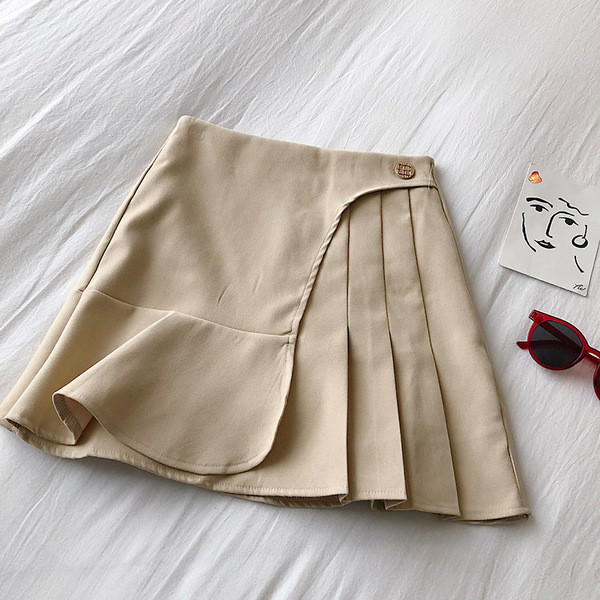 Modern női szoknya fekete, bézs és rózsaszín színekben, magas derékkal és gombbal