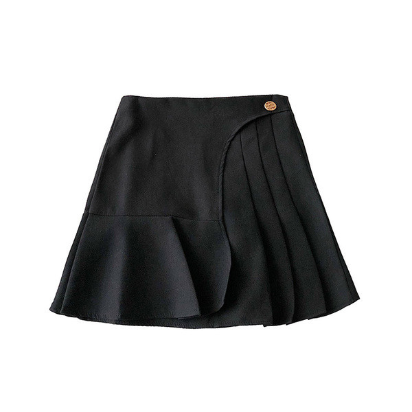 Modern női szoknya fekete, bézs és rózsaszín színekben, magas derékkal és gombbal