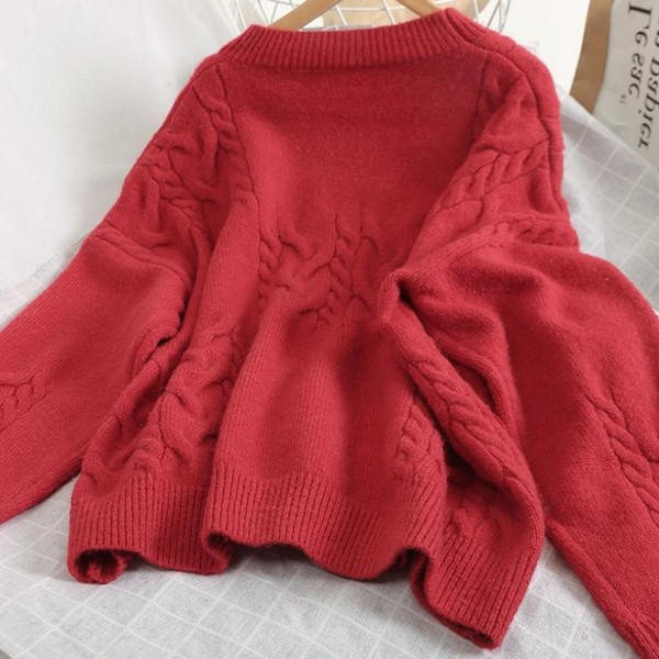 Modern női pulóver ovális nyakkivágással, piros színben