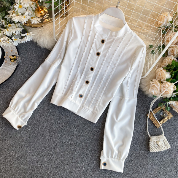 Retro stílusú női ing fehér és fekete színben, kerek nyakkivágással és gombokkal