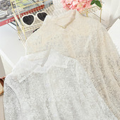 Modern női csipke ing gombokkal és klasszikus gallérral fehér és bézs színben