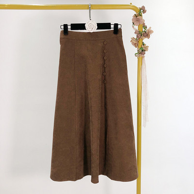 Lezser hosszú szoknya magas derékkal és gombos kivágású modell kék, barna és fekete színekben