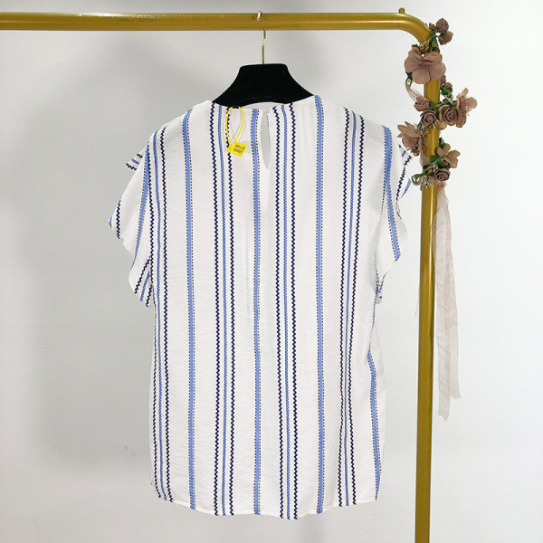 Casual Ριγέ Γυναικεία Μπλούζα με δαντέλα και κοντό μανίκι Lotus