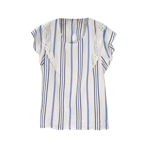 Casual Ριγέ Γυναικεία Μπλούζα με δαντέλα και κοντό μανίκι Lotus