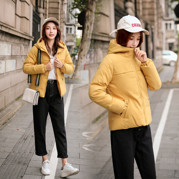 Női alkalmi őszi-téli kabát kapucnis-rövid modellel fekete, fehér, zöld, sárga és piros színben