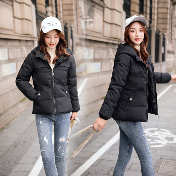 Női alkalmi őszi-téli kabát kapucnis-rövid modellel fekete, fehér, zöld, sárga és piros színben