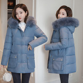 Női őszi-téli kabát kapucnival, fekete, piros, zöld és kék zsebekkel