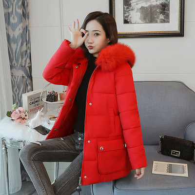 Női őszi-téli kabát kapucnival, fekete, piros, zöld és kék zsebekkel