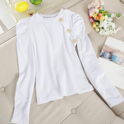 Bluză de damă modernă cu decolteu oval și nasturi în patru culori