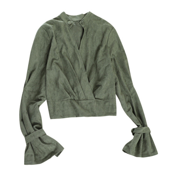 Μοντέρνο γυναικείο πουκάμισο με μακριά μανίκια σε μπεζ, πράσινο και ροζ χρώμα