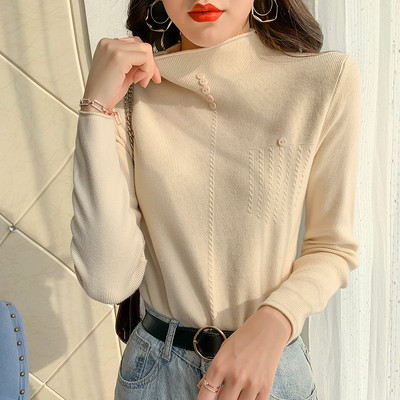 Μοντέρνο γυναικείο πουλόβερ με μεγάλο κολάρο  και κουμπιά σε πέντε χρώματα