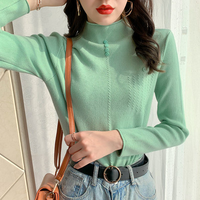 Μοντέρνο γυναικείο πουλόβερ με μεγάλο κολάρο  και κουμπιά σε πέντε χρώματα