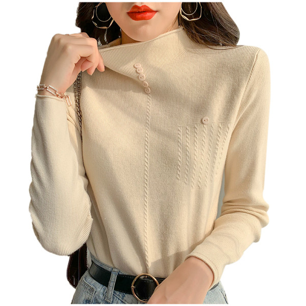 Μοντέρνο γυναικείο πουλόβερ με μεγάλο κολάρο  και κουμπιά σε πέντε χρώματα