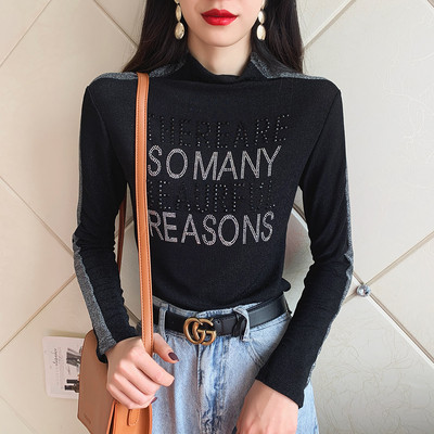 Modern női blúz kövekkel és magas gallérral, négy színben