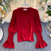 Modern női blúz öt színben, kerek nyakkivágással és széles ujjakkal