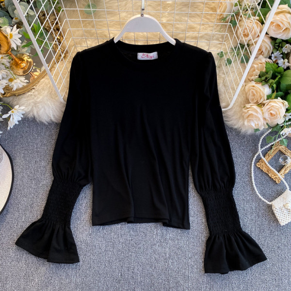 Modern női blúz öt színben, kerek nyakkivágással és széles ujjakkal