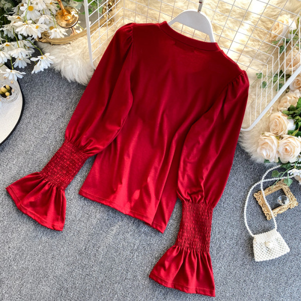 Modern női blúz öt színben, kerek nyakkivágással és széles ujjakkal