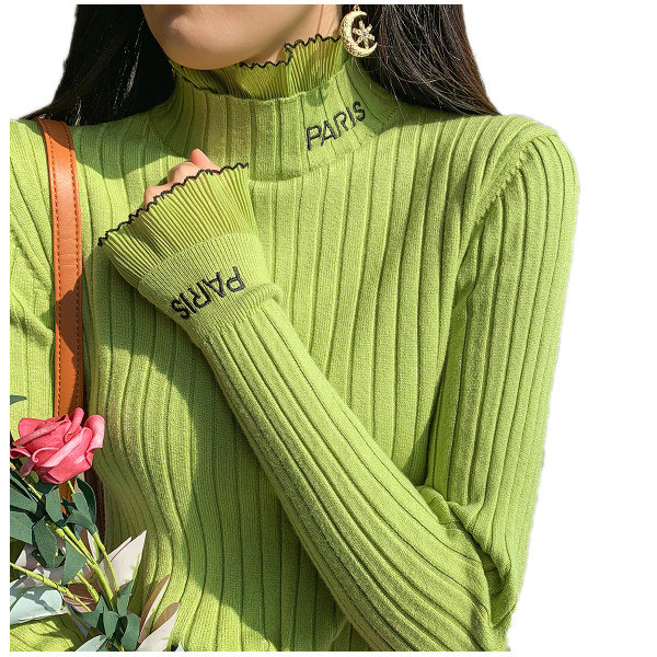 Pulover de dama modern cu guler inalt si inscriptie in mai multe culori