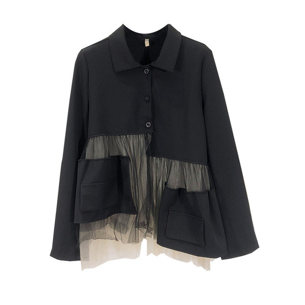 Geaca de dama moderna in negru cu nasturi si elemente din tul