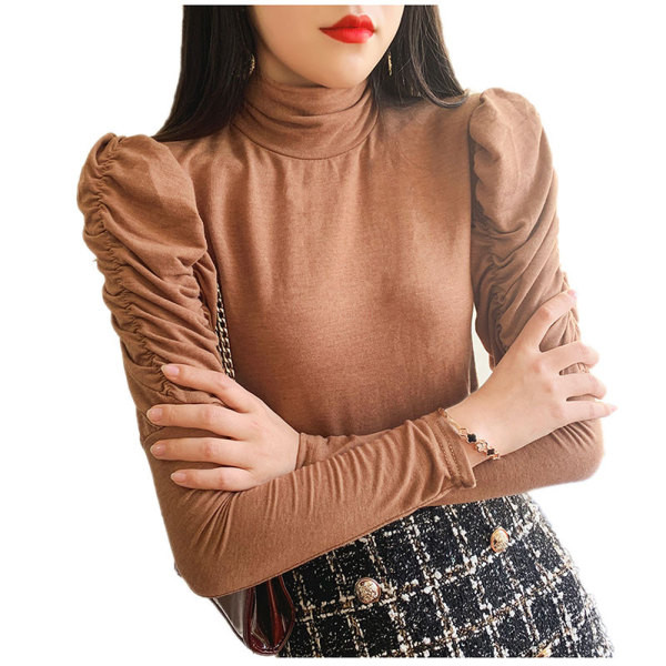 Modern női blúz puffos ujjakkal, magas gallérral több színben