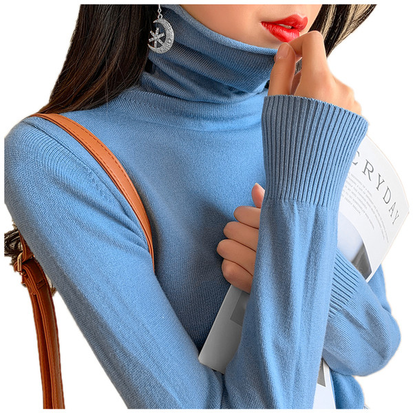 Pulover de dama modern cu guler inalt in diferite culori si maneci lungi