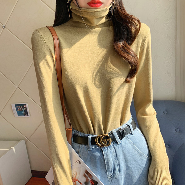 Pulover de dama modern cu guler inalt in diferite culori si maneci lungi