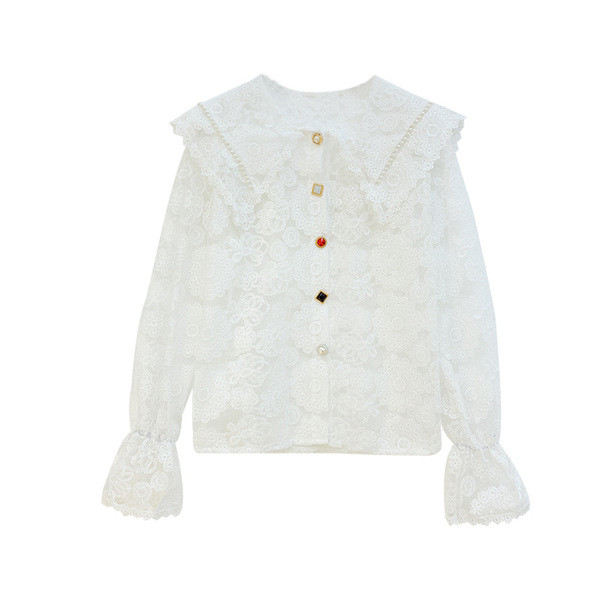 Μοντέρνο γυναικείο πουκάμισο με  χρωματιστά κουμπιά σε λαυκό χρώμα