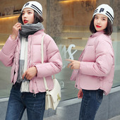 Női alkalmi téli kabát kapucni nélkül fekete, fehér és rózsaszín cipzárral