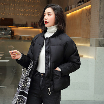 Női alkalmi téli kabát kapucni nélkül fekete, fehér és rózsaszín cipzárral