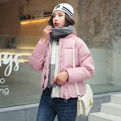 Női alkalmi téli kabát kapucni nélkül fekete, fehér és rózsaszín cipzárral