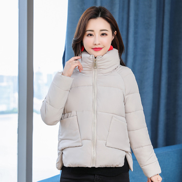 Női alkalmi téli kabát kapucni nélkül fekete, fehér és rózsaszín cipzárral